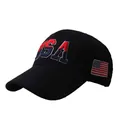Casquette de baseball noire en coton avec broderie USA 3D et écusson drapeau US - Noir Pur / Noir