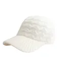 Chic white cable knit baseball cap for women with warm ribbed texture and brim - Adjustable (56-59cm) / White