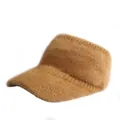 Visière en tricot couleur chameau en fausse fourrure de vison chaude pour femme - Réglable / Khaki