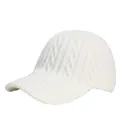White cable-knit baseball cap for women featuring ribbed details and warm fabric - White