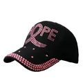 Black baseball cap with pink rhinestone HOPE lettering and ribbon emblem decoration - Black