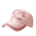 Pink baseball cap with rhinestone HOPE lettering and ribbon detail for women - Pink