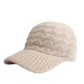 Beigefarbene Strick-Baseballkappe für Damen mit warmer, dicker Rippstruktur für Winter - Einstellbar (56-59cm) / Beige