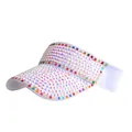 White sun visor hat for women with iridescent rhinestones and rainbow crystal trim - White with White AB Rhinestones