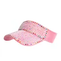 Pink sun visor for women decorated with shimmering rhinestones and colorful crystals - Pink with White AB Rhinestone