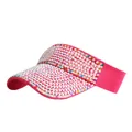 Hot pink sun visor for women with sparkling rainbow rhinestones and sequin details - Rose Red with White AB Rhinestone