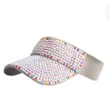 Grey sun visor hat with colorful AB rhinestones and vibrant crystal edging details - Gray with White AB Rhinestone