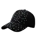 Women's black baseball cap with floral embroidery and iridescent rhinestones detail - Adjustable / Black