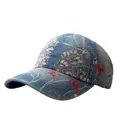 Vintage-Baseballkappe aus Denim mit Blumenmuster für Damen im rustikalen Floral-Design - Verstellbar / Gewaschenes Hellblau