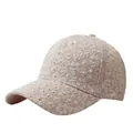 Casquette de baseball beige en dentelle avec broderie florale et strass colorés - Réglable / Kaki
