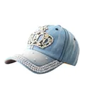 Berretto da baseball in denim azzurro con toppa a corona e tesa decorata con strass - Stile Corona di Strass / Azzurro (Denim N.2)