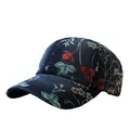 Dunkelblaue Denim-Baseballkappe mit floralem Stickmuster im Vintage-Stil für Damen - Verstellbar / Gewaschenes Navy
