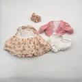 Roze bloemenjurk met kant, vest en short set voor baby poppen van 16-18 inch - 4-delige set (Kleding) / 45 cm / Roze Bloemen