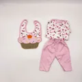 Three-piece pink cupcake baby doll outfit for 20-22 inch reborn dolls with bib and pants - 3-Piece Set (Romper + Pants + Bib) / 50-55cm / Pink Dessert Series