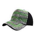 Sparkling baseball cap with green and silver rhinestones on black cotton fabric - Black Silver and Light Green Rhinestone