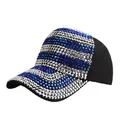 Sparkly baseball cap with silver and blue rhinestones on black fabric for women - Black Silver and Blue AB Rhinestone