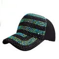 Black baseball cap with two-tone stripes of sparkling crystals and curved brim - Black and Green AB Rhinestone