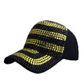 Baseball cap with yellow and black rhinestones in a striped pattern on black fabric - Black and Yellow Rhinestone