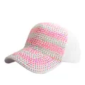 White baseball cap with sparkling pink and iridescent rhinestones in a gradient design - White Hat with White and Pink AB Rhinestone