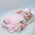 18-inch Bettie reborn baby doll in pink ruffled dress with white knitted teddy bear - 48cm Cloth Body / Pink Style
