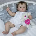 Realistic 60cm Charlotte reborn toddler doll in lace dress with white teddy bear - 60cm Toddler Style / White Dress Girl