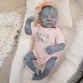 Bambola reborn avatar blu da 19 pollici con viso addormentato e body rosa - Stile in Silicone Completo / Blu