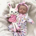 Realistic 48cm Reborn baby doll Rosalie sleeping with floral outfit and plush bunny toy - Realistic Cloth Body Style (48cm) / Pink and White Floral