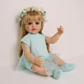 Lifelike 55cm reborn baby girl doll with blonde hair and floral headband in blue mesh dress - Realistic Baby Girl Style / 55cm / Blue