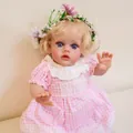 12 inch realistic fairy reborn baby doll with floral headband and pink plaid lace dress - 30cm Cloth Body / Pink