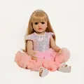 Muñeca Betty realista de 55 cm con pelo rubio, vestido de lentejuelas y tiara - 55cm Silicona Completa