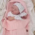 Pink hooded cable knit sleeping bag for 19 inch reborn baby doll with wood buttons - Cloth Body Style