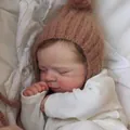 50cm lifelike reborn baby doll wearing a brown mohair pointed hat and white knit bodysuit - As Shown / 50cm Full Silicone Style