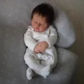 Lifelike 19 inch reborn baby doll sleeping in cream romper and gray patterned pillow - 19-inch / Cloth Body Style
