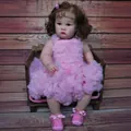 24-inch lifelike reborn toddler girl doll in layered pink dress and satin shoes - Cloth Body Realistic Style / Pink Dress Style