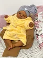 Realistic 19 inch reborn baby doll in yellow plush bathrobe and grey hair towel wrap - Deep Skin Tone Yellow Bathrobe Style / 48cm