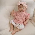 Realistic 19-inch reborn baby doll in pink ruffle outfit with bow headband on soft fleece - Pink Ruffled Outfit Style / 48cm