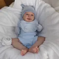 Lifelike 18 inch reborn baby doll in blue short sleeve outfit and striped hat - Blue Outfit Set (Cloth Body) / 48cm