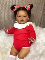 26 inch dark skin reborn doll with twin buns and festive red long sleeve romper - 66cm / Deep Skin Tone Cloth Body Style