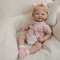 Lebensechte 19-Zoll Reborn-Puppe mit blonden Locken in rosa Strickjacke und Schleife - Ganzkörper-Vinyl Modell / Rosa (Wie abgebildet)