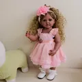 22 Zoll Reborn-Puppe mit dunkler Haut, blonden Locken und rosa Tüllkleid für Kinder - Vollsilikon-Stil
