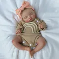 18-inch realistic sleeping reborn baby doll in khaki waffle romper and pink bow headband - Cloth Body Style