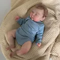 19-inch realistic reborn doll in blue long-sleeved romper sleeping on knitted blanket - Full Vinyl Sleeping Style / Blue