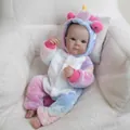 18 inch lifelike reborn baby doll in pink unicorn onesie on white soft wool background - Pink Unicorn Onesie Style / Large Full Silicone Body