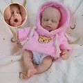 Muñeca bebé de silicona suave de 8 pulgadas con sudadera de oso rosa sobre tela luna - Estilo Oso Rosa / Silicona sólida completa