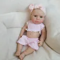 Realistic 18-inch soft silicone reborn baby doll in pink plaid lace outfit and headband - Pink Plaid Outfit Style / Single Piece