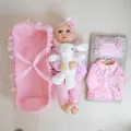 Gedetailleerde Reborn babypopset met bloemen jumpsuit, pluche konijn, mand en kussen - Stof Lichaam Stijl