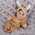 Realistic 15cm silicone reborn baby doll in brown plush rabbit outfit on soft blanket - Brown Rabbit Set Style (6-Inch 2110 Small Solid) / Brown / 15cm