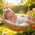19 inch lifelike reborn baby doll in floral romper lying in a cozy garden basket - Cloth Body Style / 19-inch