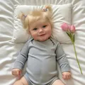 Realistic 20 inch Maddie reborn baby doll in grey long sleeve bodysuit and blue eyes - Grey Long Sleeve Jumpsuit Style (Full Silicone Body)