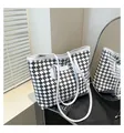 Classic black and white checkered tote bag with white straps and large capacity - No Pendant / White